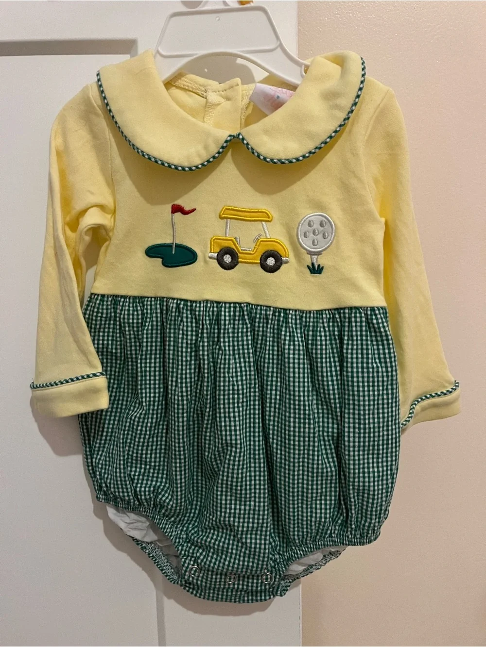 Stitchy fish Yellow & Green Golf Appliqué Baby Romper